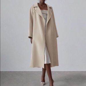 Silk Maison Earth Toned Belted Wool Coat Beige